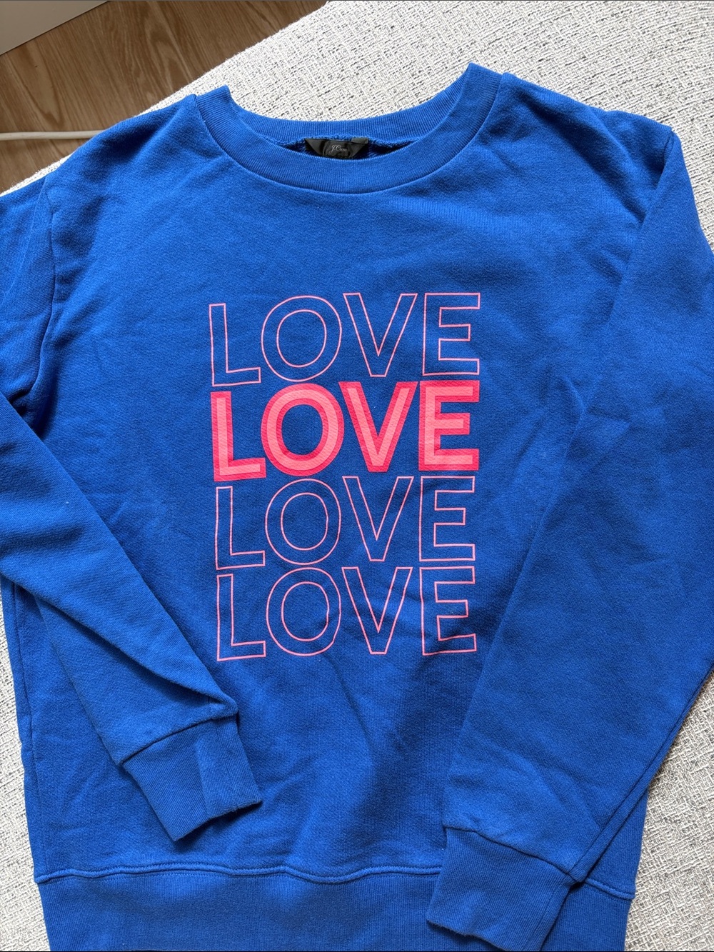 Women’s J.Crew  Blue Sweatshirt with Pink 'LOVE' Graphic